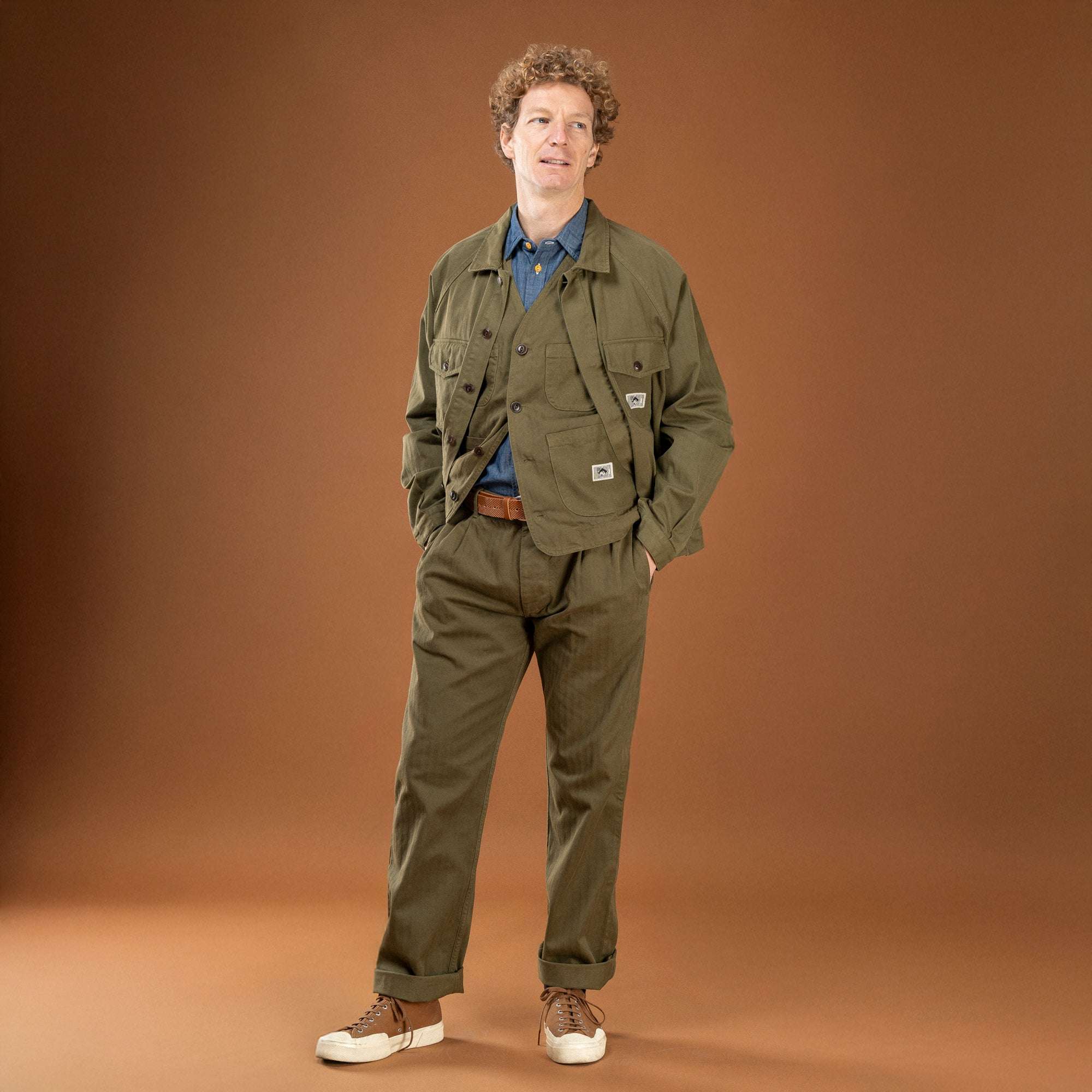 French Chino OLIVE 100% cotone HBT