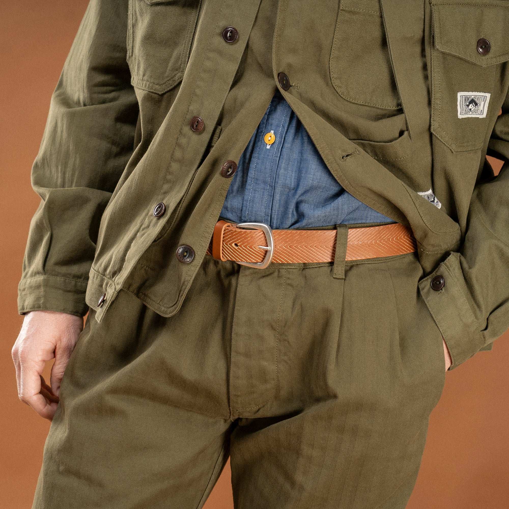 French Chino OLIVE 100% cotone HBT