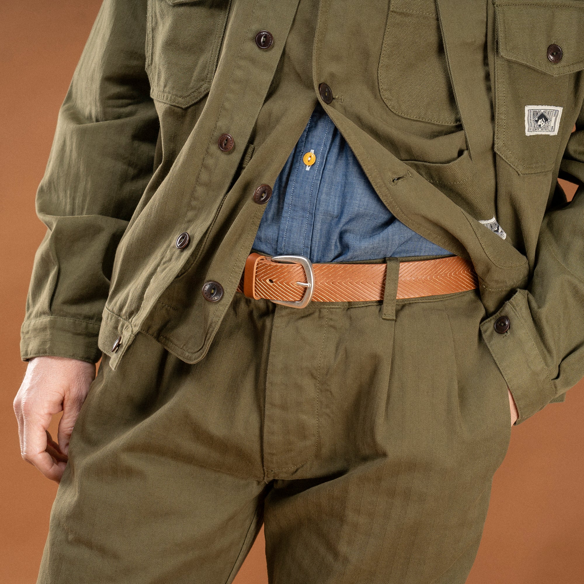 Alberto Luti x The Quartermaster Herringbone Belt CUOIO