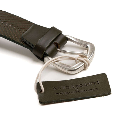 Alberto Luti x The Quartermaster Herringbone Belt GRIGIOVERDE
